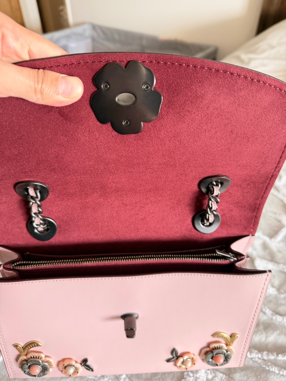 Coach Pink Floral Appliqué Chain Shoulder Bag - Picture 6 of 9